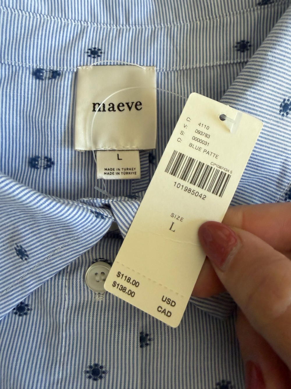 NWT Anthropologie Maeve Cinched Waist Navy Sun Embroidered Button Down Shirt - Picture 12 of 15